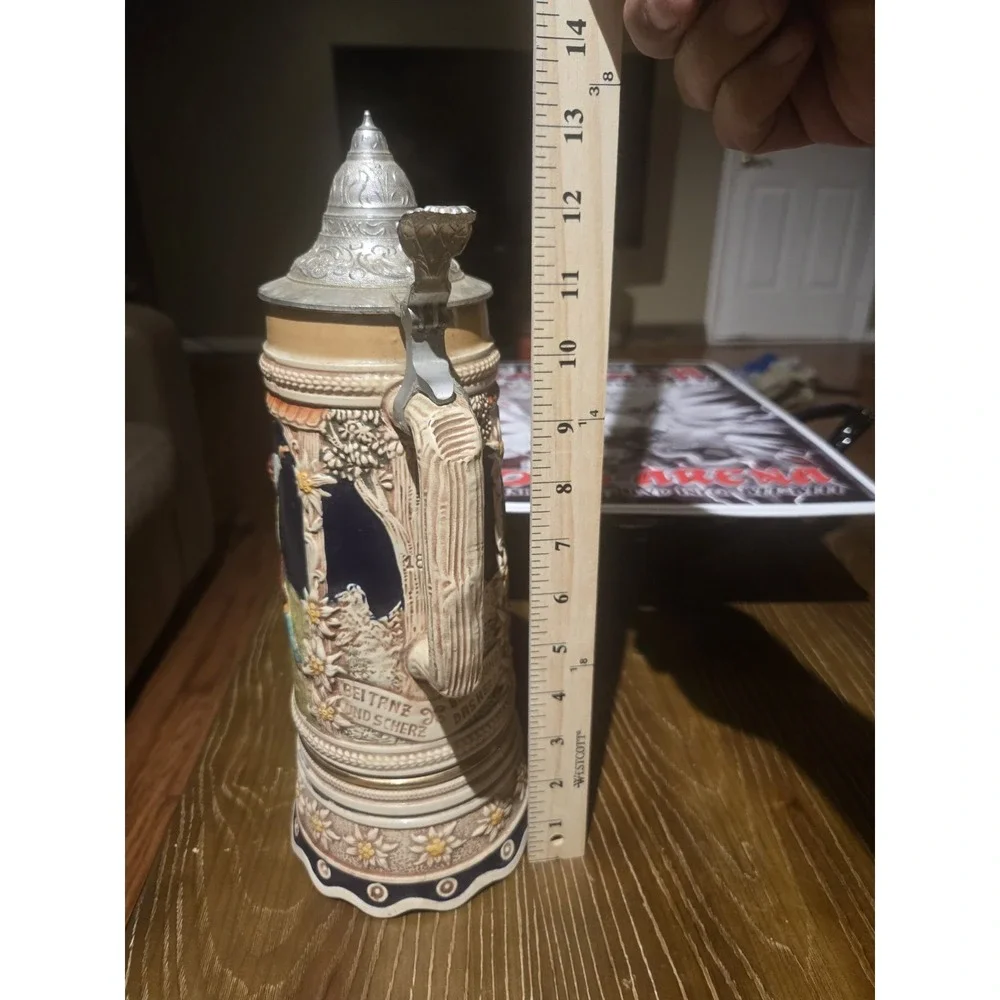 Vintage GERZ W Germany Musical Beer Stein Pewter Lid Tyrolean Dancers 13.5
